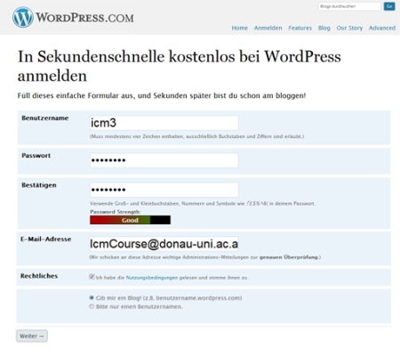 Wordpress Blog registrieren